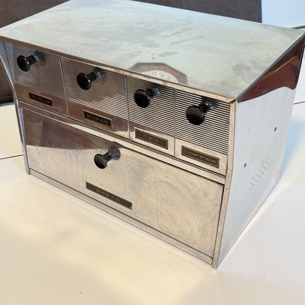 Vintage Krestline Speco Chrome Bread Box Canister MCM Wall Kitchen Storage